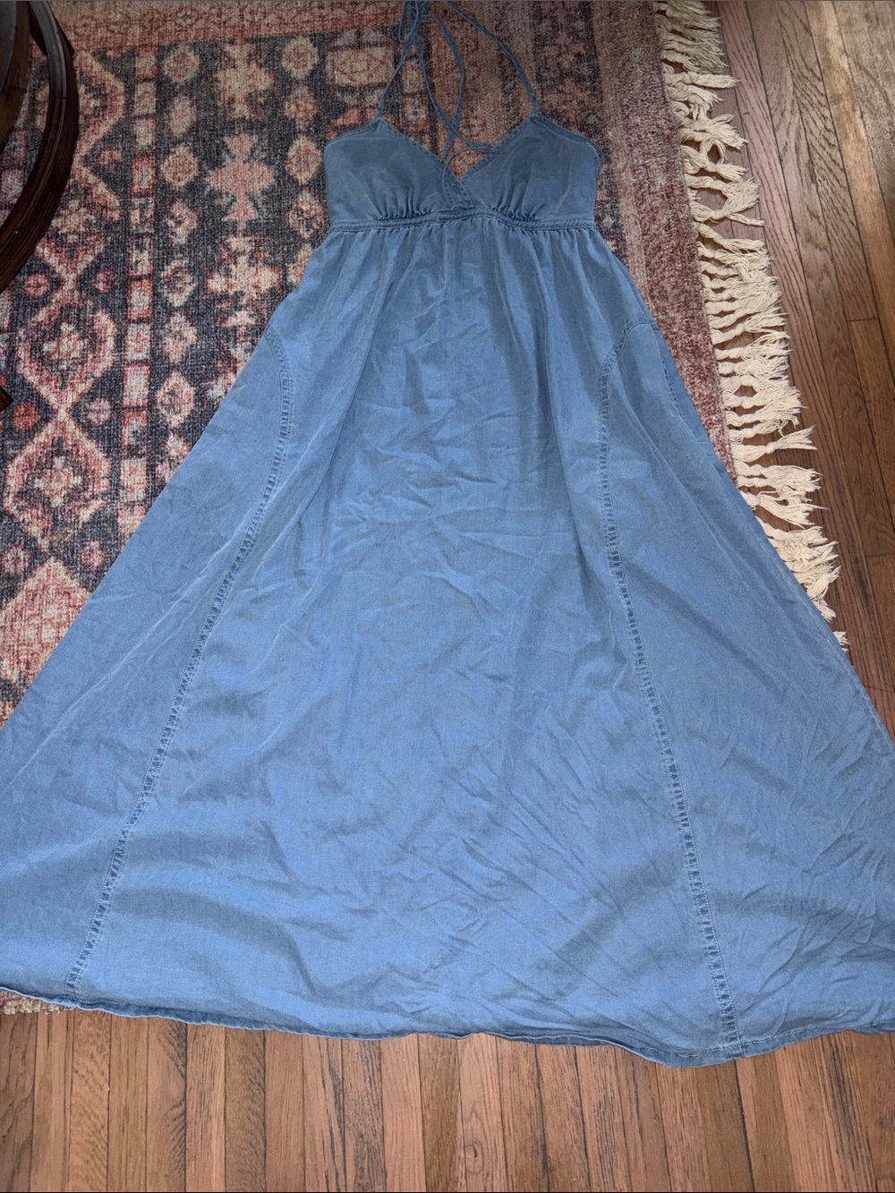 Robert Rodriguez Denim-Style Light Blue Maxi Dress with Spaghetti Straps